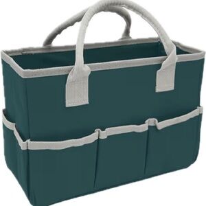 Teal and Gray homeschool art tool gardening bag pockets Storage Tote